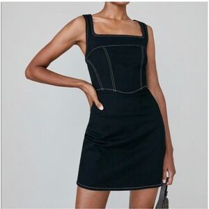 Reformation Davies Bustier Denim Mini Dress Women 0 Black Contrast Stitch NWOT